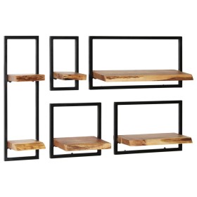 Set of 5 solid acacia wood and steel wall shelves by vidaXL, Shelves and shelves - Ref: Foro24-246014, Price: 141,99 €, Disco...