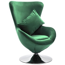 Sillón egg giratorio de terciopelo con cojín verde oscuro de vidaXL, Sillones - Ref: Foro24-326213, Precio: 285,48 €, Descuen...