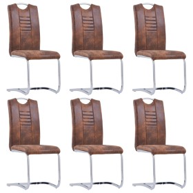 Cantilever dining room chairs 6 pcs brown artificial suede leather by vidaXL, dining chairs - Ref: Foro24-278838, Price: 464,...