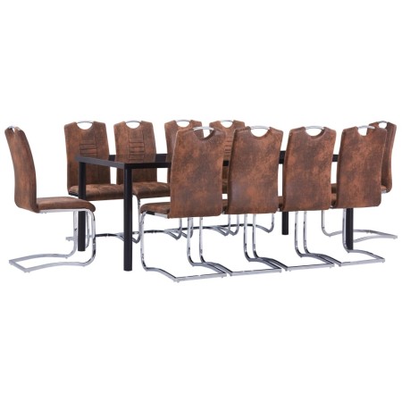 11-piece brown artificial suede leather dining set by vidaXL, Furniture sets for kitchens and dining rooms - Ref: Foro24-3053...