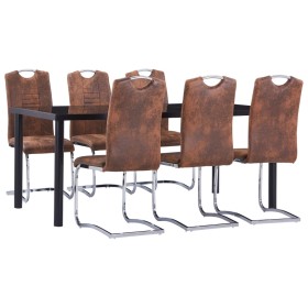 7-piece brown artificial suede leather dining set by vidaXL, Furniture sets for kitchens and dining rooms - Ref: Foro24-30531...