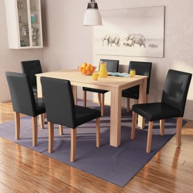 7-piece oak and black artificial leather dining set by vidaXL, Furniture sets for kitchens and dining rooms - Ref: Foro24-243...