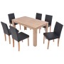 Conjunto de comedor 7 piezas de roble y cuero artificial negro de vidaXL, muebles para cocinas y comedores - Ref: Foro24-2435...