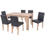 Conjunto de comedor 7 piezas de roble y cuero artificial negro de vidaXL, muebles para cocinas y comedores - Ref: Foro24-2435...