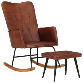 Brown genuine leather rocking chair with stool by vidaXL, Rocking chairs - Ref: Foro24-339696, Price: 147,37 €, Discount: %