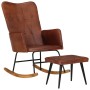 Brown genuine leather rocking chair with stool by vidaXL, Rocking chairs - Ref: Foro24-339696, Price: 149,68 €, Discount: %