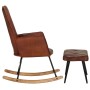 Brown genuine leather rocking chair with stool by vidaXL, Rocking chairs - Ref: Foro24-339696, Price: 149,68 €, Discount: %