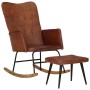 Brown genuine leather rocking chair with stool by vidaXL, Rocking chairs - Ref: Foro24-339696, Price: 149,68 €, Discount: %