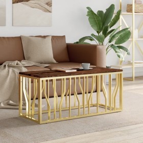 Golden stainless steel coffee table solid recycled wood by vidaXL, Coffee table - Ref: Foro24-350054, Price: 170,99 €, Discou...