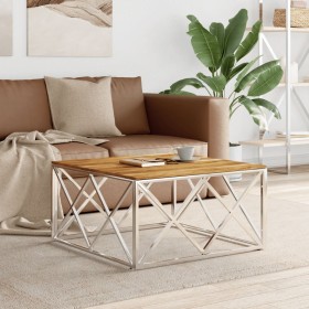 Stainless steel and solid acacia wood silver coffee table by vidaXL, Coffee table - Ref: Foro24-349975, Price: 152,99 €, Disc...