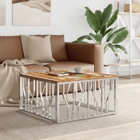 Stainless steel and silver recycled wood coffee table by vidaXL, Coffee table - Ref: Foro24-350064, Price: 137,99 €, Discount: %