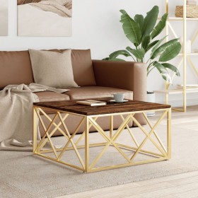 Golden stainless steel coffee table solid recycled wood by vidaXL, Coffee table - Ref: Foro24-349974, Price: 223,99 €, Discou...