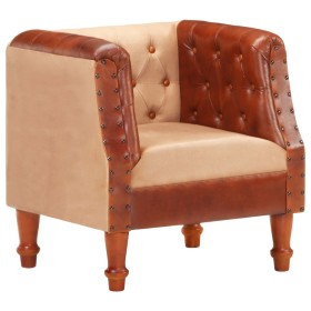 Genuine leather armchair with solid brown mango wood by vidaXL, Armchairs - Ref: Foro24-320605, Price: 183,99 €, Discount: %