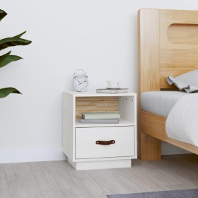 Mesita de noche madera maciza de pino blanca 40x34x45 cm de vidaXL, Mesitas de noche - Ref: Foro24-818297, Precio: 55,99 €, D...