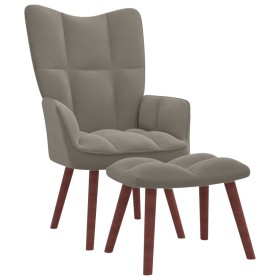 Sillón de relax con taburete de terciopelo gris claro de vidaXL, Sillones - Ref: Foro24-328062, Precio: 116,43 €, Descuento: %