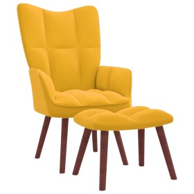 Sillón de relax con taburete terciopelo amarillo mostaza de vidaXL, Sillones - Ref: Foro24-328069, Precio: 141,99 €, Descuent...