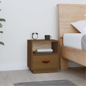 Mesita de noche madera maciza de pino marrón miel 40x34x45 cm de vidaXL, Mesitas de noche - Ref: Foro24-818301, Precio: 43,99...