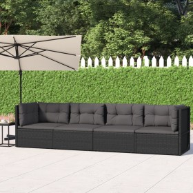 Gartenset mit Kissen 4-teilig aus schwarzem synthetischem Rattan von vidaXL, Gartensets - Ref: Foro24-319598, Preis: 424,99 €...