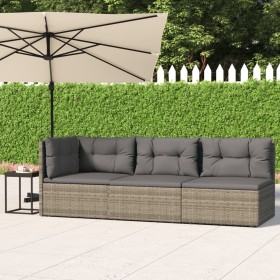 3-teiliges Gartenmöbel-Set und graue synthetische Rattankissen von vidaXL, Gartensets - Ref: Foro24-319605, Preis: 286,96 €, ...