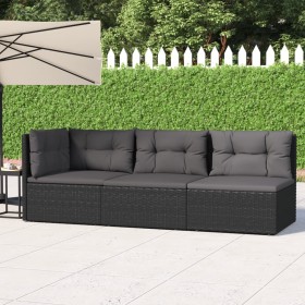 3-teiliges Gartenmöbel-Set und schwarze synthetische Rattankissen von vidaXL, Gartensets - Ref: Foro24-319592, Preis: 282,99 ...