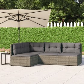 4-teiliges Gartenmöbel-Set und graue synthetische Rattankissen von vidaXL, Gartensets - Ref: Foro24-319607, Preis: 391,99 €, ...