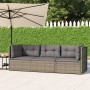 Set de muebles de jardín 3 pzas y cojines ratán sintético gris de vidaXL, Conjuntos de jardín - Ref: Foro24-319609, Precio: 2...