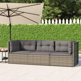 3-teiliges Gartenmöbel-Set und graue synthetische Rattankissen von vidaXL, Gartensets - Ref: Foro24-319609, Preis: 224,66 €, ...