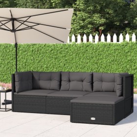 Garden set with cushions 4 pieces black synthetic rattan by vidaXL, Garden sets - Ref: Foro24-319597, Price: 374,99 €, Discou...