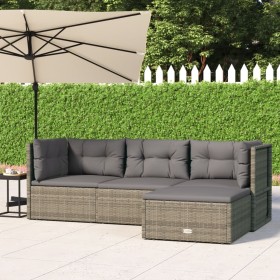 4-teiliges Gartenmöbel-Set und Kissen synthetisches Rattangrau von vidaXL, Gartensets - Ref: Foro24-319610, Preis: 363,02 €, ...