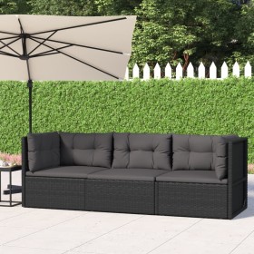 3-teiliges Gartenmöbel-Set und Kissen aus synthetischem Rattan schwarz von vidaXL, Gartensets - Ref: Foro24-319596, Preis: 23...