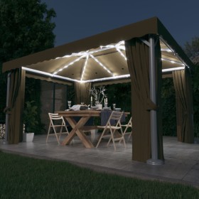 Cenador con cortina y tira de luces LED aluminio taupé 4x3 m de vidaXL, Carpas y cenadores - Ref: Foro24-3070357, Precio: 539...