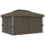 Gazebo with curtain and taupe aluminum LED light strip 4x3 m by vidaXL, Tents and gazebos - Ref: Foro24-3070357, Price: 563,9...