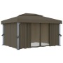 Pavillon mit Vorhang und taupefarbenem Aluminium-LED-Lichtband 4x3 m von vidaXL, Zelte und Pavillons - Ref: Foro24-3070357, P...