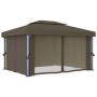 Gazebo with curtain and taupe aluminum LED light strip 4x3 m by vidaXL, Tents and gazebos - Ref: Foro24-3070357, Price: 563,9...