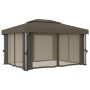 Gazebo with curtain and taupe aluminum LED light strip 4x3 m by vidaXL, Tents and gazebos - Ref: Foro24-3070357, Price: 563,9...