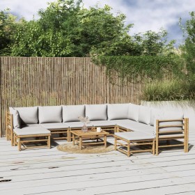 Garden furniture set 11 pieces bamboo and light gray cushions by vidaXL, Garden sets - Ref: Foro24-3155097, Price: 881,99 €, ...