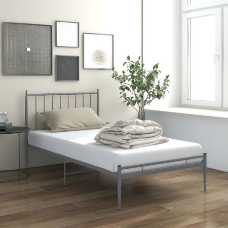 Estructura de cama de metal gris 90x200 cm de vidaXL, Camas y somieres - Ref: Foro24-325011, Precio: 89,99 €, Descuento: %