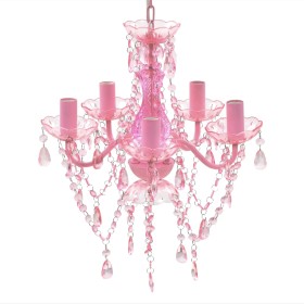 Lámpara de araña de cristal 5 bombillas rosa de vidaXL, Lámparas de araña - Ref: Foro24-240310, Precio: 70,82 €, Descuento: %