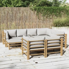 Gartenmöbel-Set 10-teilig aus Bambus und hellgrauen Kissen von vidaXL, Gartensets - Ref: Foro24-3155096, Preis: 879,77 €, Rab...