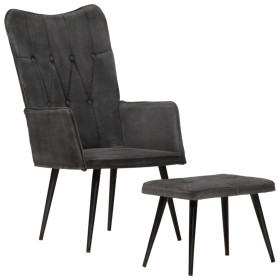 Sillón orejero con reposapiés lona negro vintage de vidaXL, Sillones - Ref: Foro24-339670, Precio: 92,99 €, Descuento: %