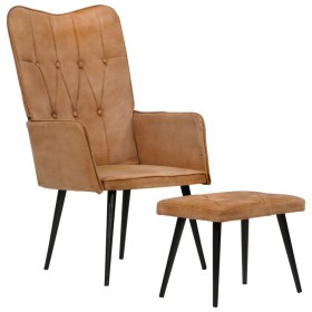 Sillón orejero con reposapiés cuero auténtico marrón canela de vidaXL, Sillones - Ref: Foro24-339668, Precio: 92,07 €, Descue...