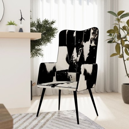 Black and white genuine leather wing chair by vidaXL, Armchairs - Ref: Foro24-339658, Price: 130,20 €, Discount: %