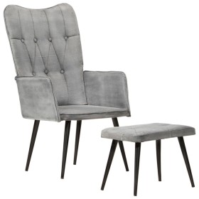 Sillón orejero con reposapiés lona gris vintage de vidaXL, Sillones - Ref: Foro24-339669, Precio: 92,99 €, Descuento: %