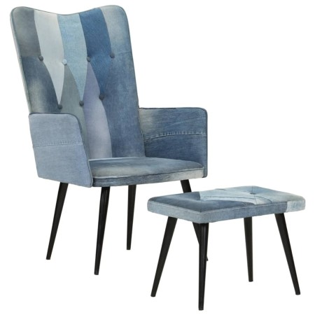 Sillón con reposapiés lona patchwork azul vaquero de vidaXL, Sillones - Ref: Foro24-339672, Precio: 110,85 €, Descuento: %