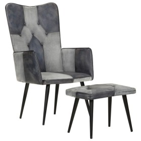 Sillón con reposapiés lona y cuero auténtico gris de vidaXL, Sillones - Ref: Foro24-339677, Precio: 103,94 €, Descuento: %