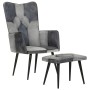 Sillón con reposapiés lona y cuero auténtico gris de vidaXL, Sillones - Ref: Foro24-339677, Precio: 103,99 €, Descuento: %