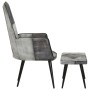 Sillón con reposapiés lona y cuero auténtico gris de vidaXL, Sillones - Ref: Foro24-339677, Precio: 103,99 €, Descuento: %