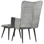 Sillón con reposapiés lona y cuero auténtico gris de vidaXL, Sillones - Ref: Foro24-339677, Precio: 103,99 €, Descuento: %