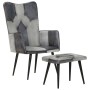 Sillón con reposapiés lona y cuero auténtico gris de vidaXL, Sillones - Ref: Foro24-339677, Precio: 103,99 €, Descuento: %