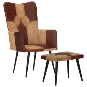 Armchair with footrest in genuine leather and brown canvas by vidaXL, Armchairs - Ref: Foro24-339676, Price: 85,29 €, Discoun...